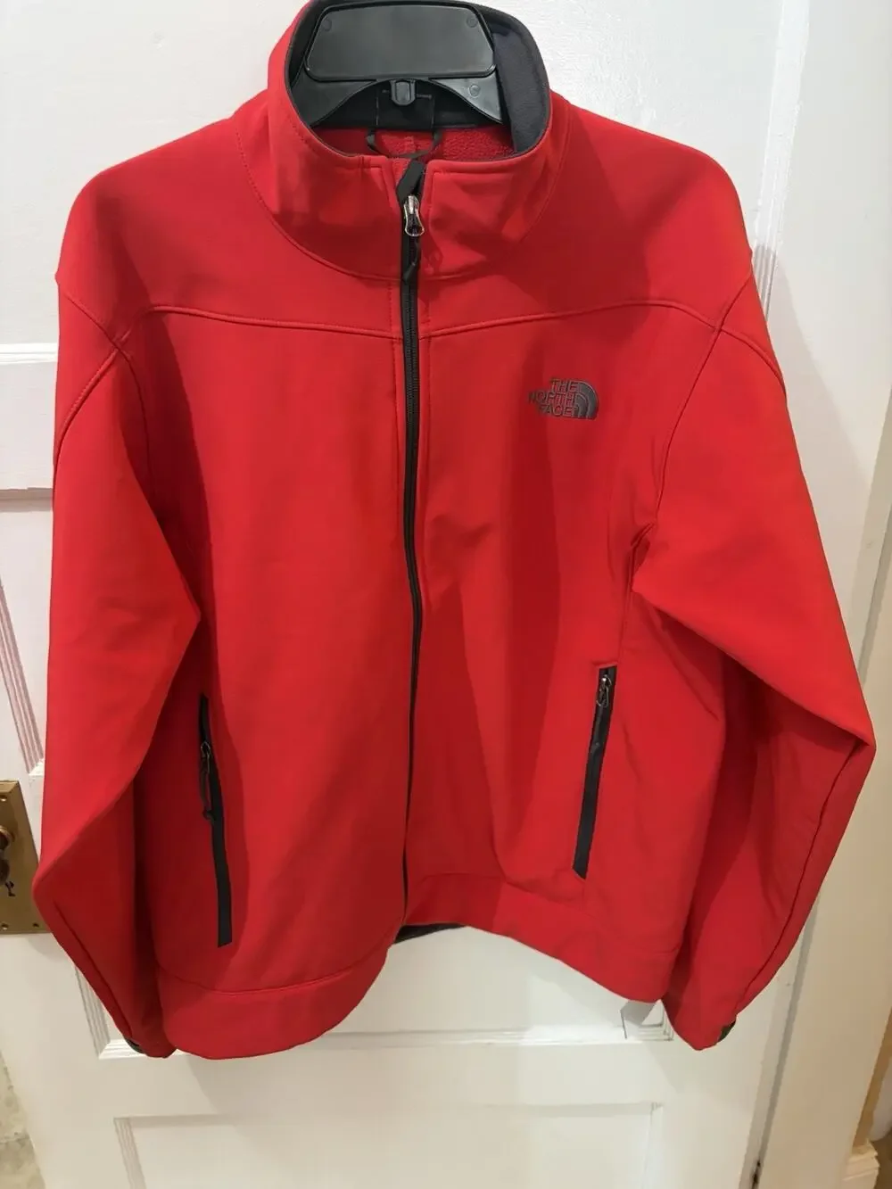 The North Face Stretch Jacket Mens L Red Full Zip Soft Shell Large Perfect